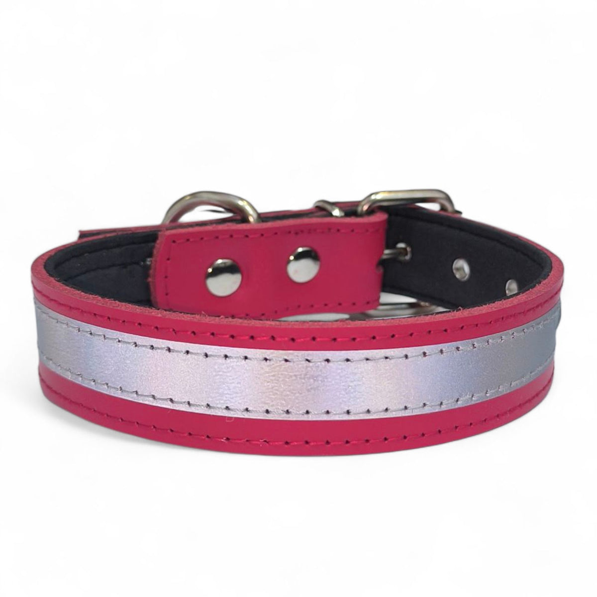 Collar de cuero reflectante rojo
