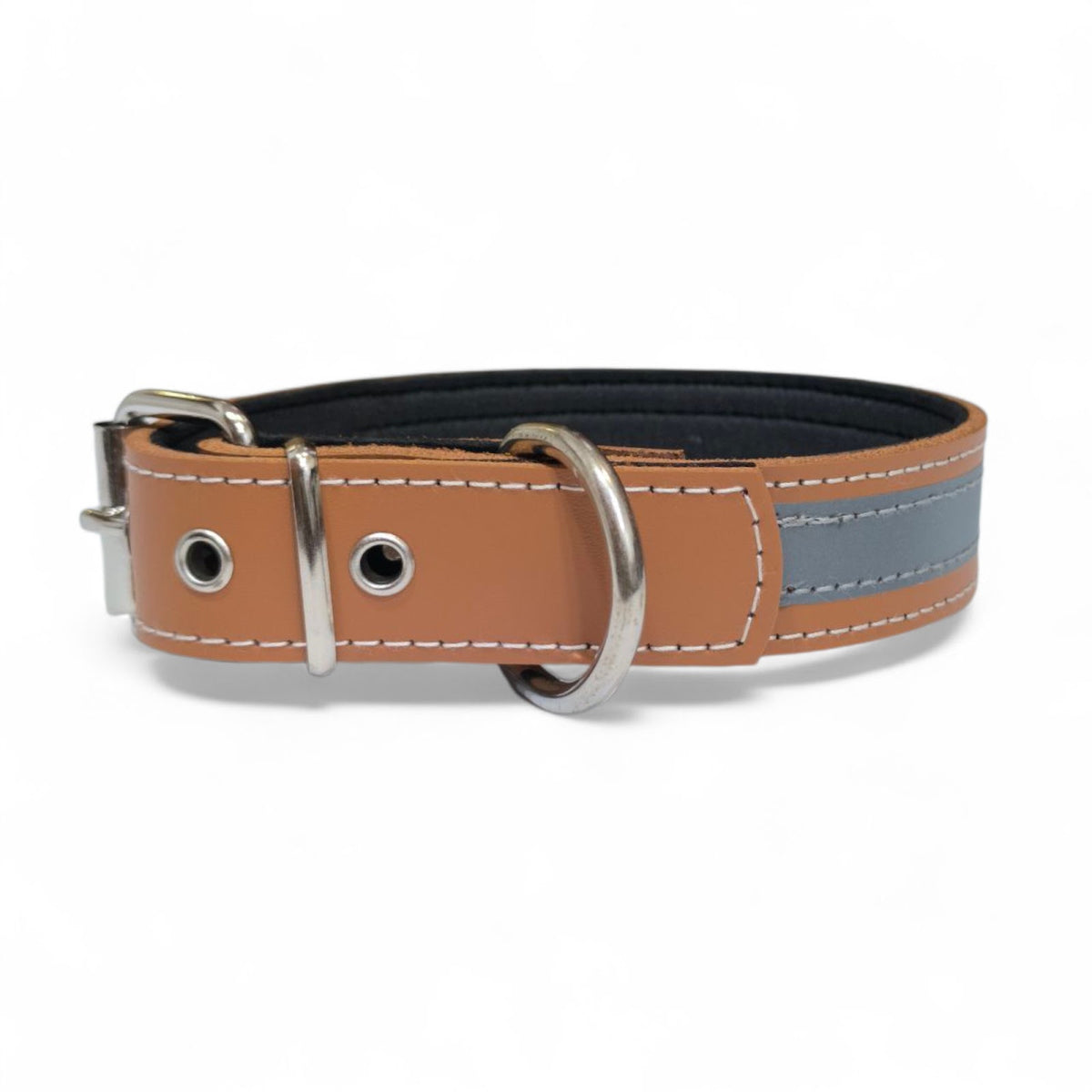 Collar de cuero reflectante camel