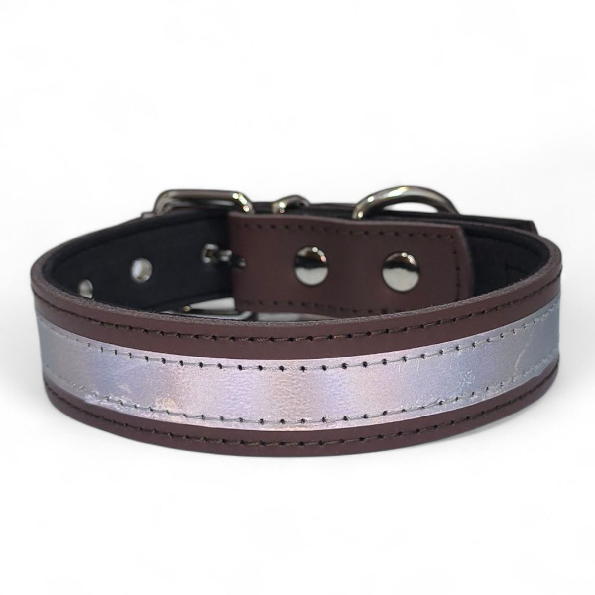 Collar de cuero reflectante marrón