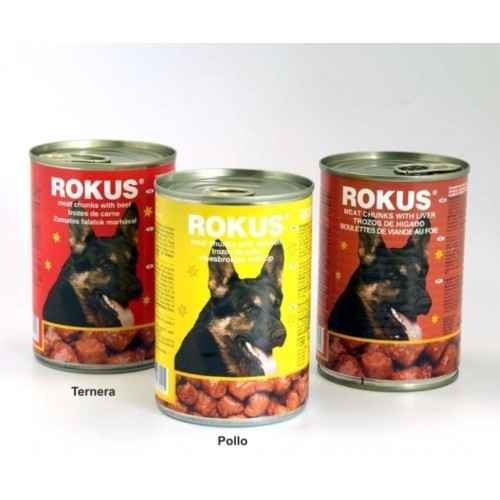 LATA PERROS POLLO 410gr.ROKUS 