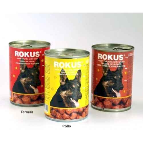 LATA PERROS POLLO 410gr.ROKUS 