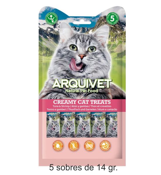 Snack cremoso de atún y gambas para gatos