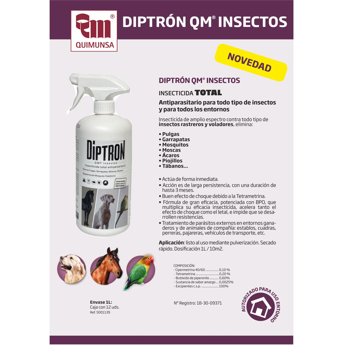 Diptron Qm Insectos Caballo/Perro Insecticida 1Lt.