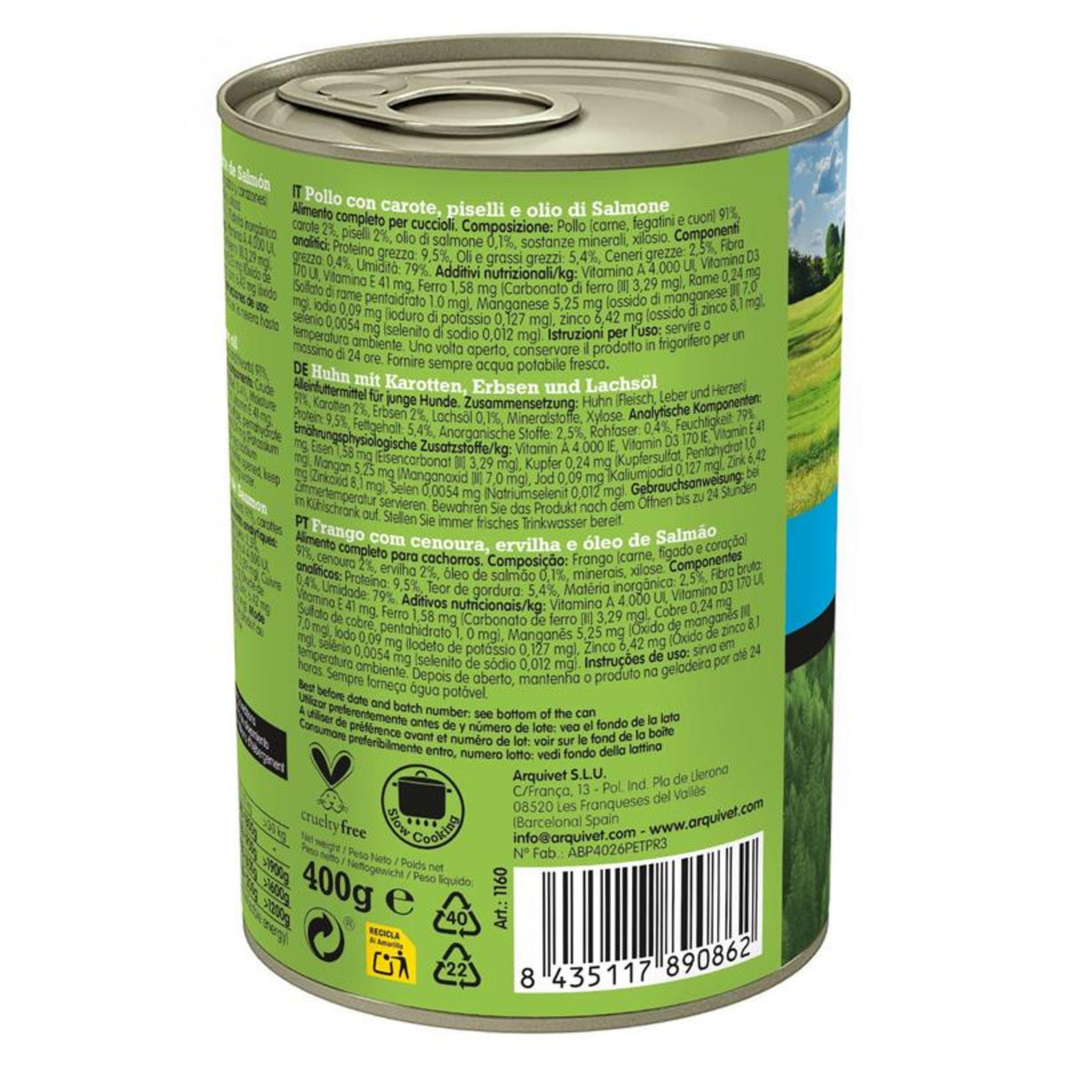 Lata Junior Pollo/Zanahorias/Guisantes/Aceite De Salmón 400Gr.