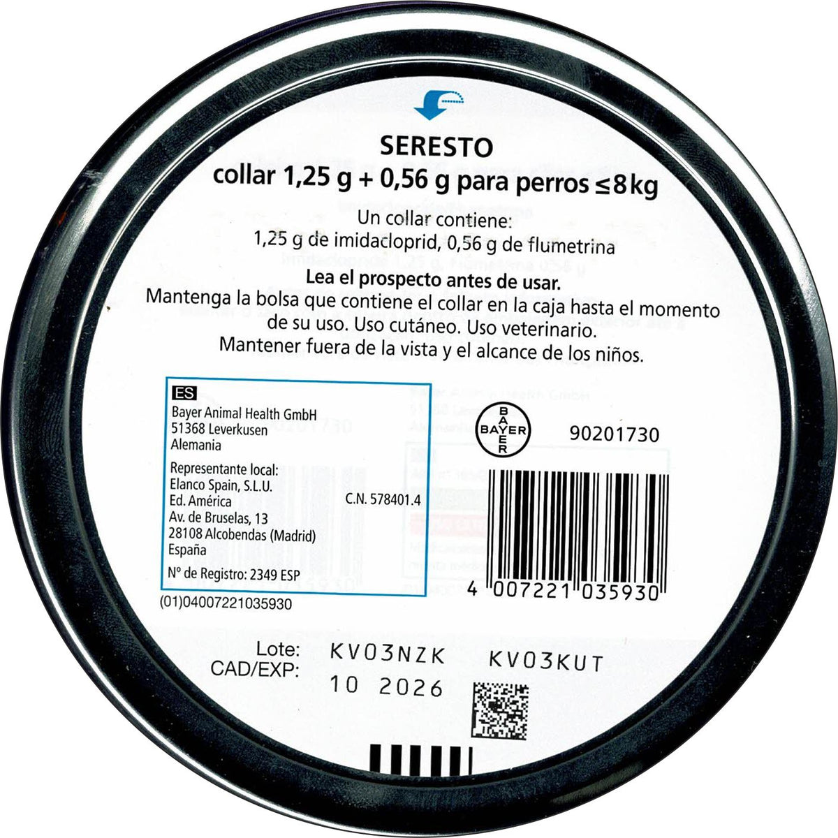 SERESTO COLLAR PERRO PEQUEÑO -8 KG.