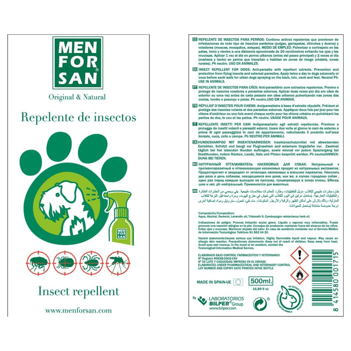 MENFORSAN REPELENTE NATURAL CON CITRONELA 500 ML.