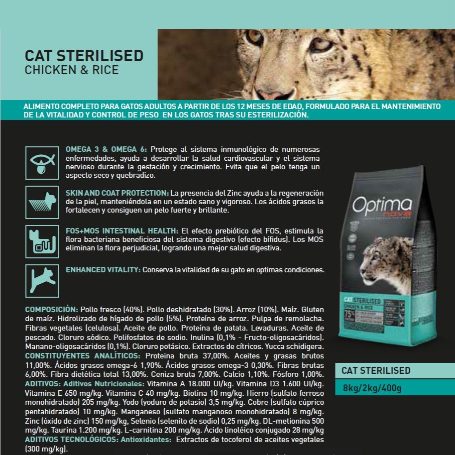 OPTIMA NOVA CAT STERILISED 6 KG.