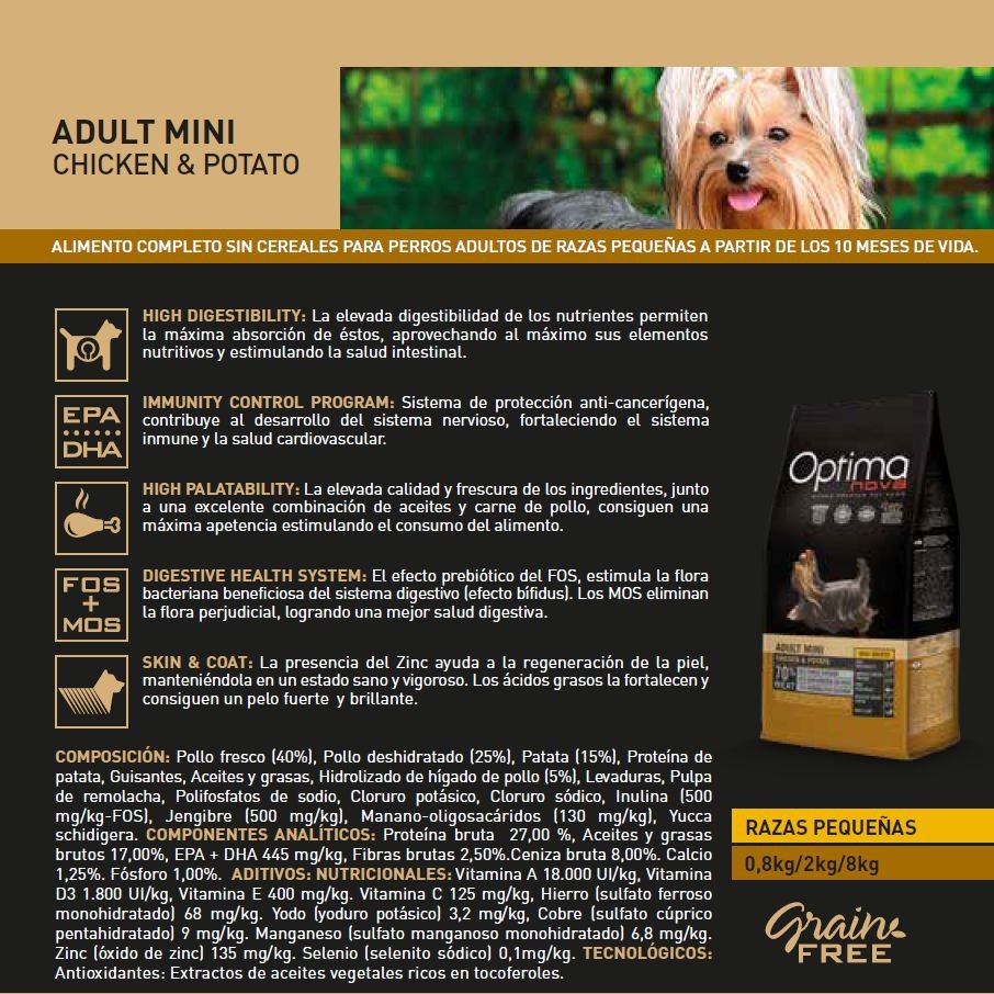 OPTIMA NOVA ADULT MINI CHICKEN POTATO 6 KG.