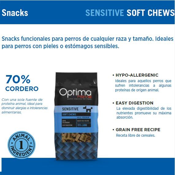 SNACK SENSITIVE CORDERO 150gr.Optima Nova
