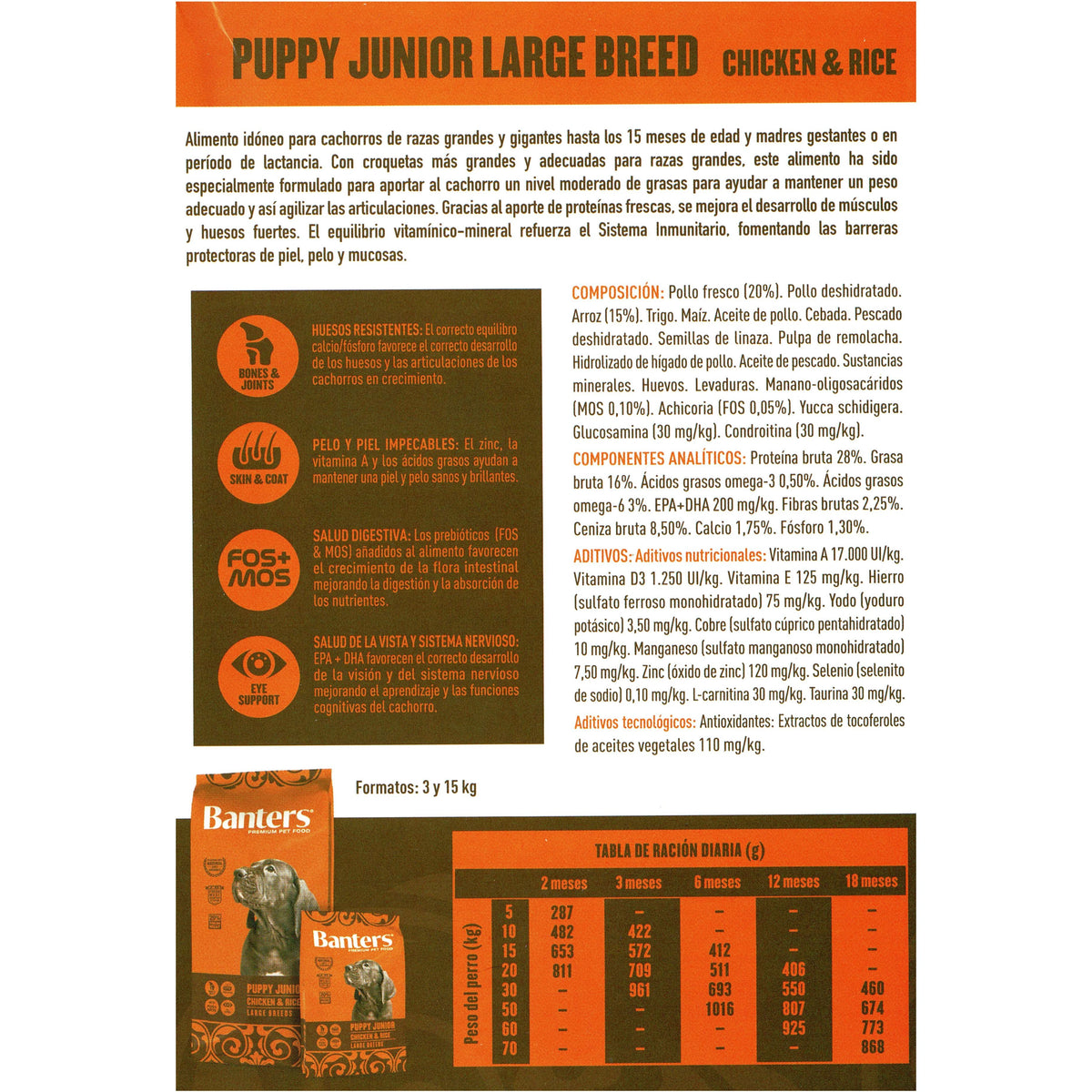 BANTERS DOG PUPPY LARGE CHICKEN&RICE 15 KG.