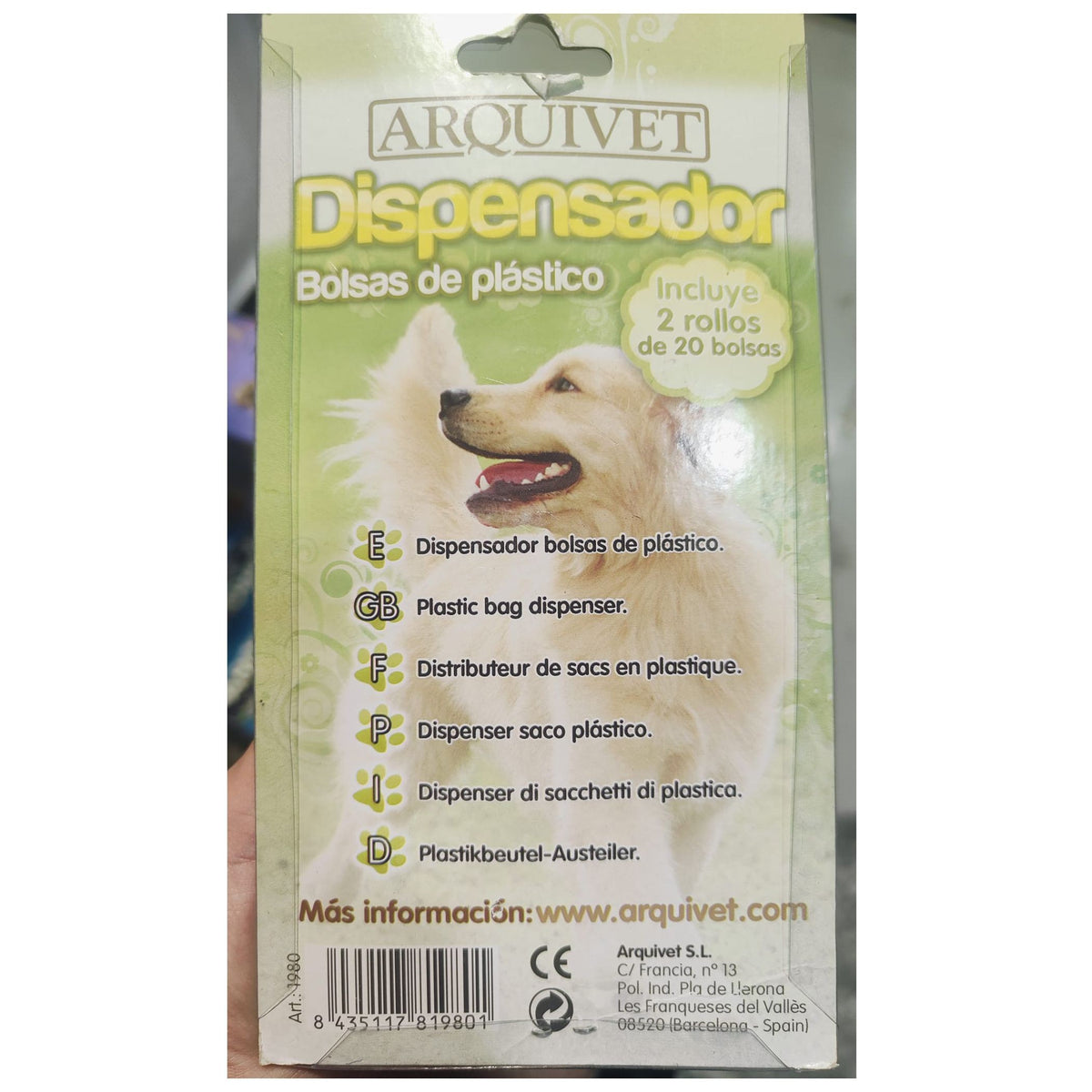 DISPENSADOR DE BOLSAS DE PLASTICO + 2 BOLSAS 