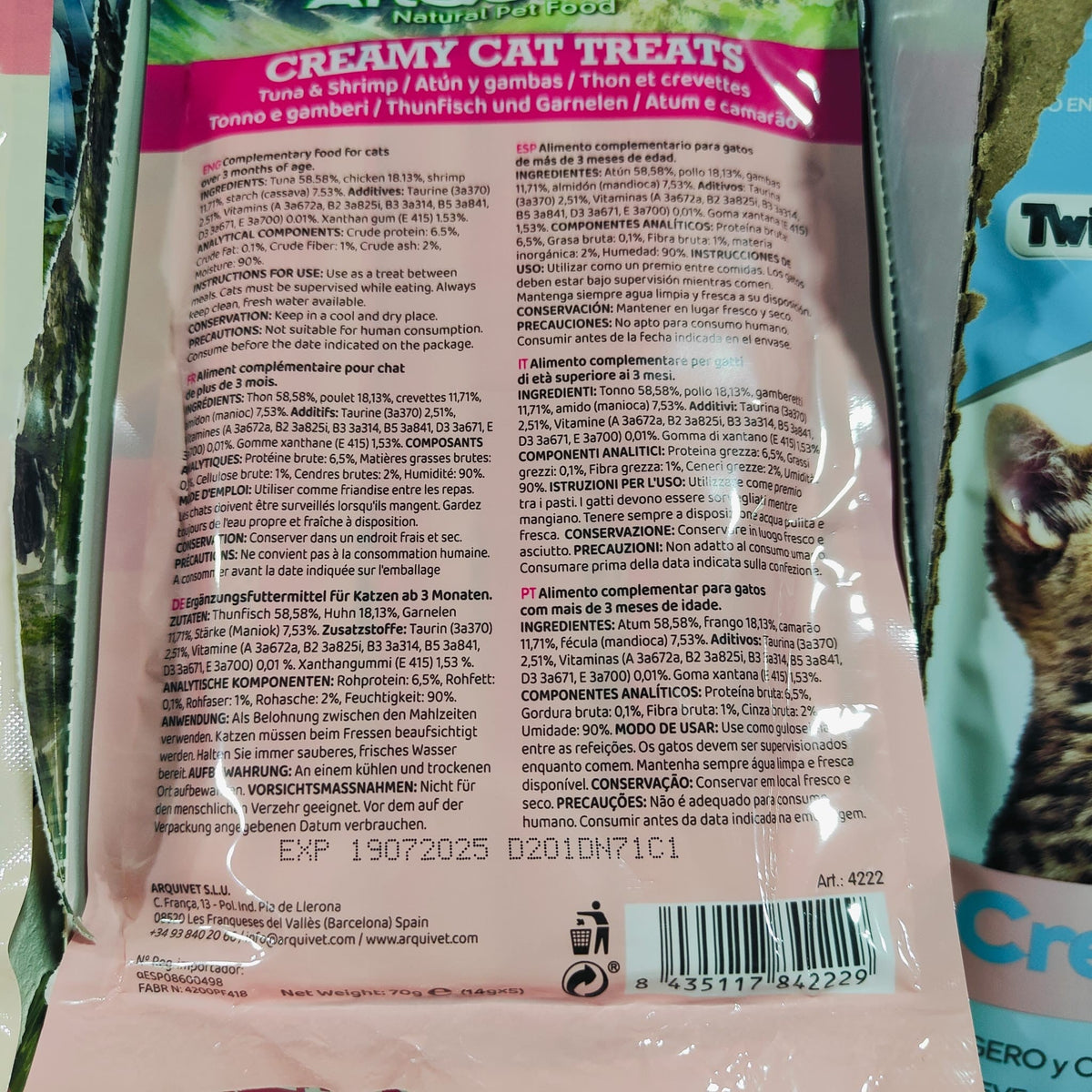 Snack cremoso de atún y gambas para gatos