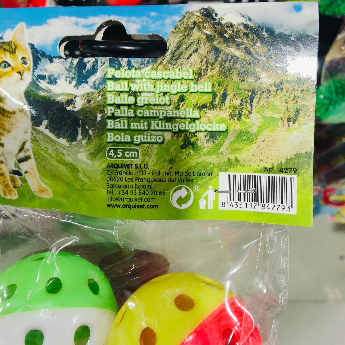 PELOTA CASCABEL 4,5 cm. Bolsa 4 Uds. 