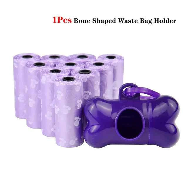 Pet Poop Bags Disposable Dog Waste Bags Bulk Poop Bags with Leash Clip and Bone Bag Dispenser 5Roll(75Pcs) Bags with Paw Prints