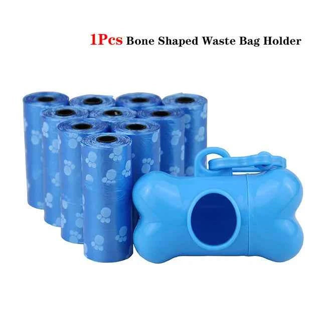 Pet Poop Bags Disposable Dog Waste Bags Bulk Poop Bags with Leash Clip and Bone Bag Dispenser 5Roll(75Pcs) Bags with Paw Prints