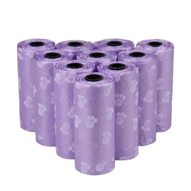Pet Poop Bags Disposable Dog Waste Bags Bulk Poop Bags with Leash Clip and Bone Bag Dispenser 5Roll(75Pcs) Bags with Paw Prints