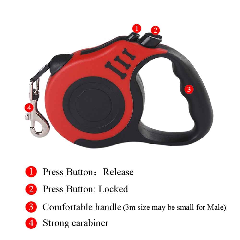 Correa Retráctil para Perros y Gatos - Extensor Automático de 3m y 5m, Resistente y Seguro para Paseos Largos y Activos