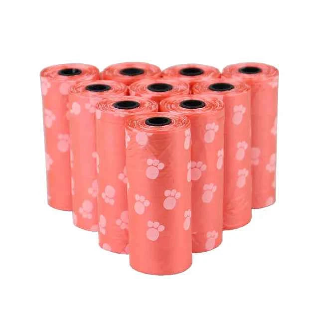 Pet Poop Bags Disposable Dog Waste Bags Bulk Poop Bags with Leash Clip and Bone Bag Dispenser 5Roll(75Pcs) Bags with Paw Prints