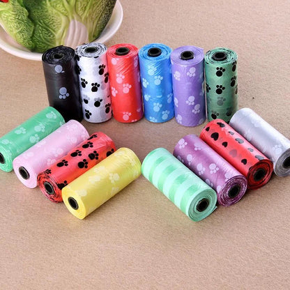 Pet Poop Bags Disposable Dog Waste Bags Bulk Poop Bags with Leash Clip and Bone Bag Dispenser 5Roll(75Pcs) Bags with Paw Prints