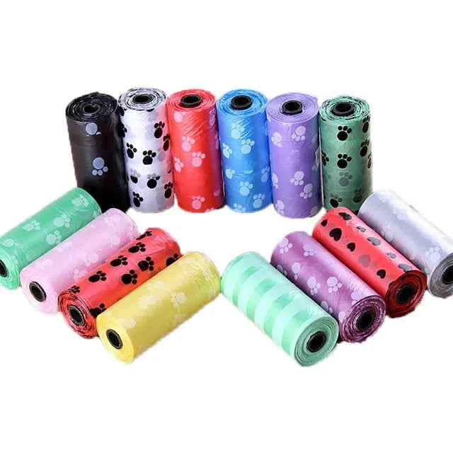Pet Poop Bags Disposable Dog Waste Bags Bulk Poop Bags with Leash Clip and Bone Bag Dispenser 5Roll(75Pcs) Bags with Paw Prints