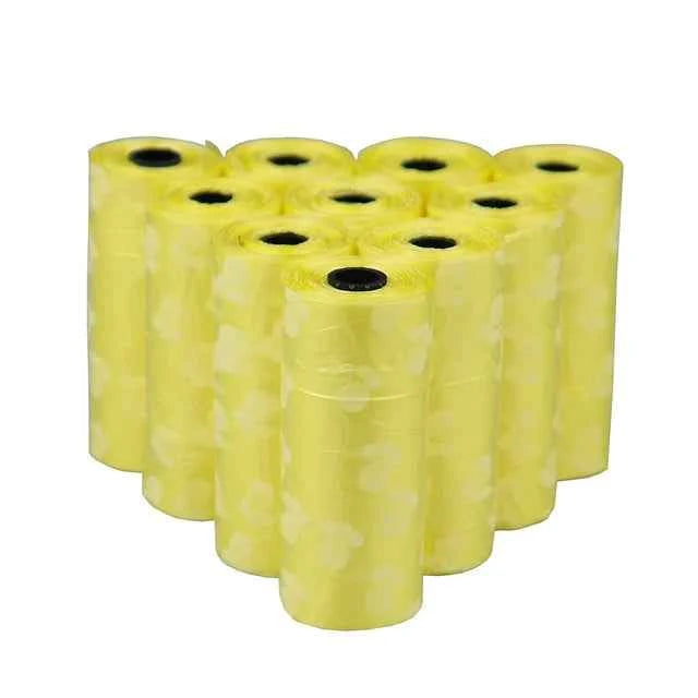 Pet Poop Bags Disposable Dog Waste Bags Bulk Poop Bags with Leash Clip and Bone Bag Dispenser 5Roll(75Pcs) Bags with Paw Prints