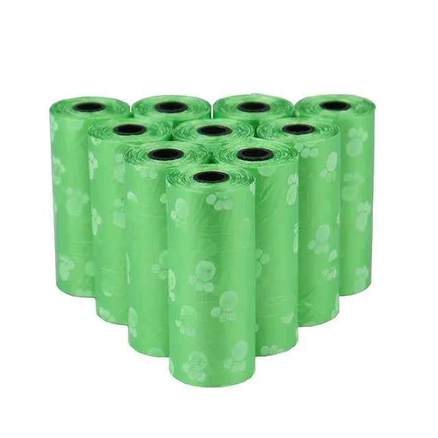 Pet Poop Bags Disposable Dog Waste Bags Bulk Poop Bags with Leash Clip and Bone Bag Dispenser 5Roll(75Pcs) Bags with Paw Prints