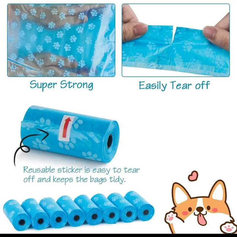 Pet Poop Bags Disposable Dog Waste Bags Bulk Poop Bags with Leash Clip and Bone Bag Dispenser 5Roll(75Pcs) Bags with Paw Prints