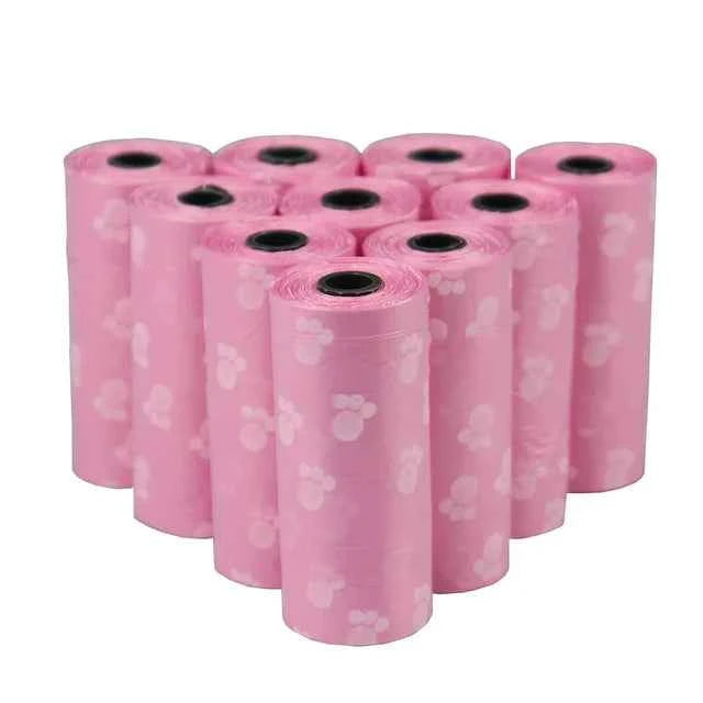 Pet Poop Bags Disposable Dog Waste Bags Bulk Poop Bags with Leash Clip and Bone Bag Dispenser 5Roll(75Pcs) Bags with Paw Prints