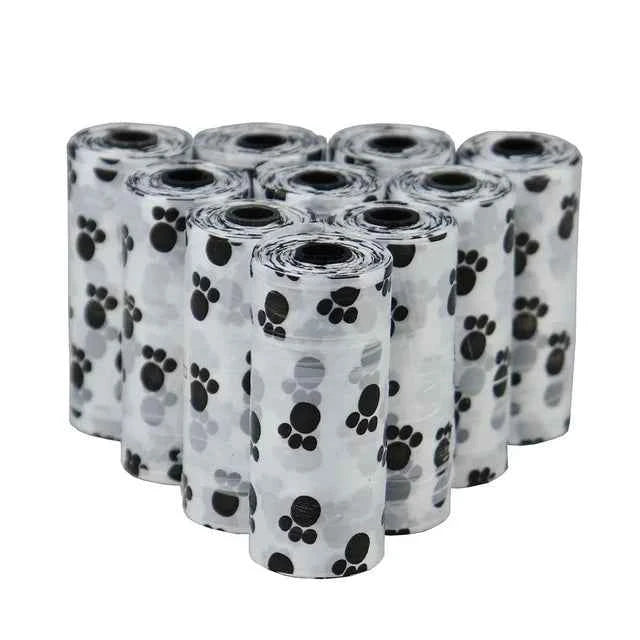 Pet Poop Bags Disposable Dog Waste Bags Bulk Poop Bags with Leash Clip and Bone Bag Dispenser 5Roll(75Pcs) Bags with Paw Prints