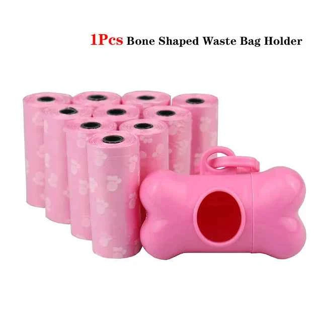 Pet Poop Bags Disposable Dog Waste Bags Bulk Poop Bags with Leash Clip and Bone Bag Dispenser 5Roll(75Pcs) Bags with Paw Prints