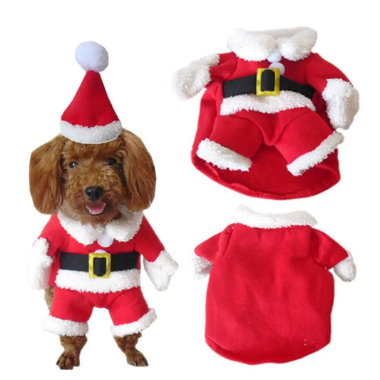 S/M/L/XL/XXL Santa Claus Christmas Costume Clothes For Pet Winter Warm Red Celebrate Christmas Pet Dog Cat Dress Outfit
