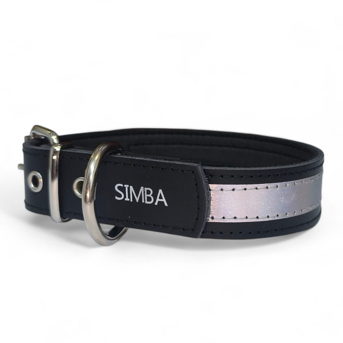 Collar de cuero Relax reflectante personalizado con el nombre del perro