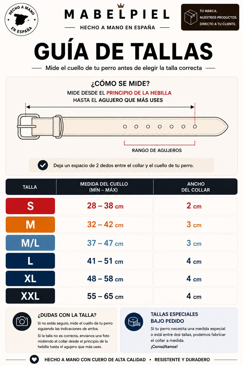 Guía de tallas collares de cuero Mabelpiel