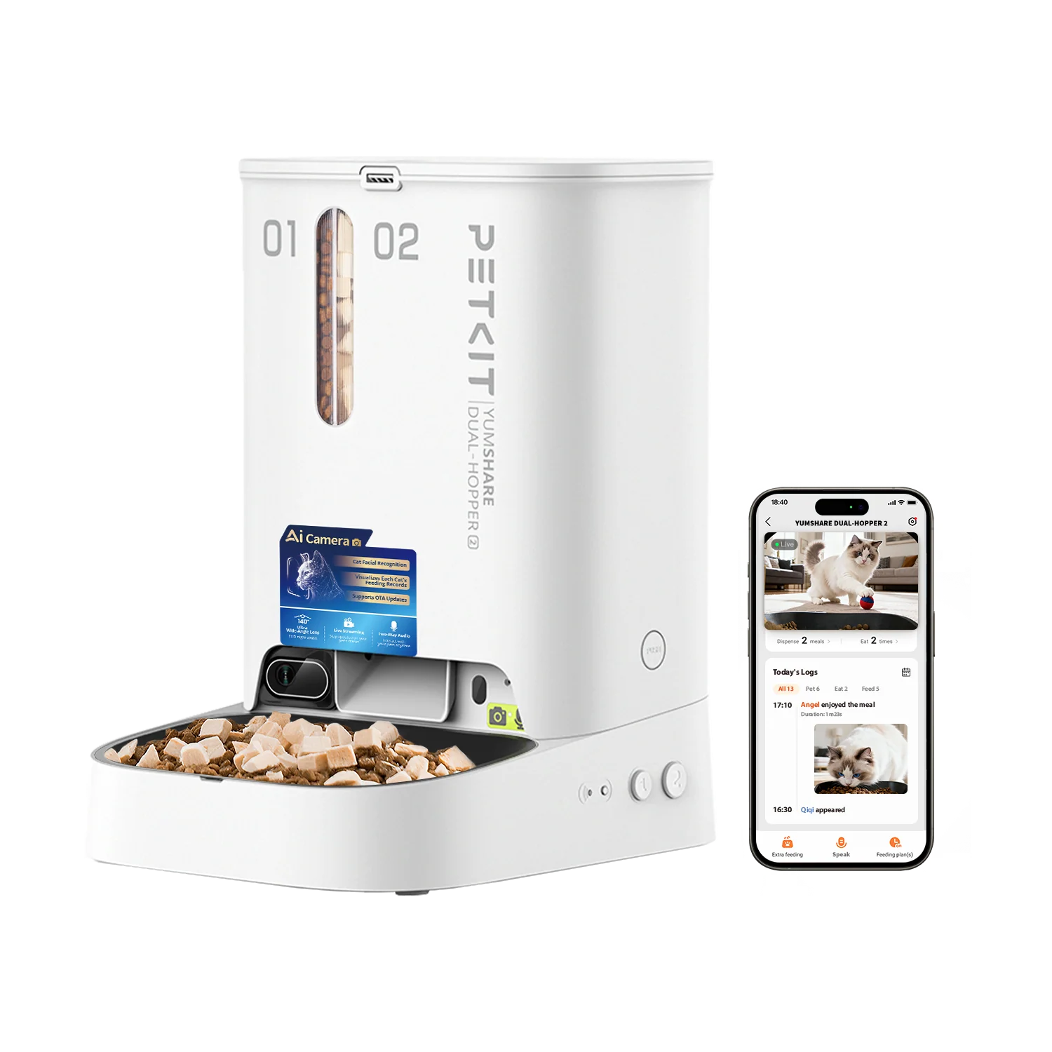 YumShare Dual-hopper 2 Automatic Feeder with Camera -EU plug
