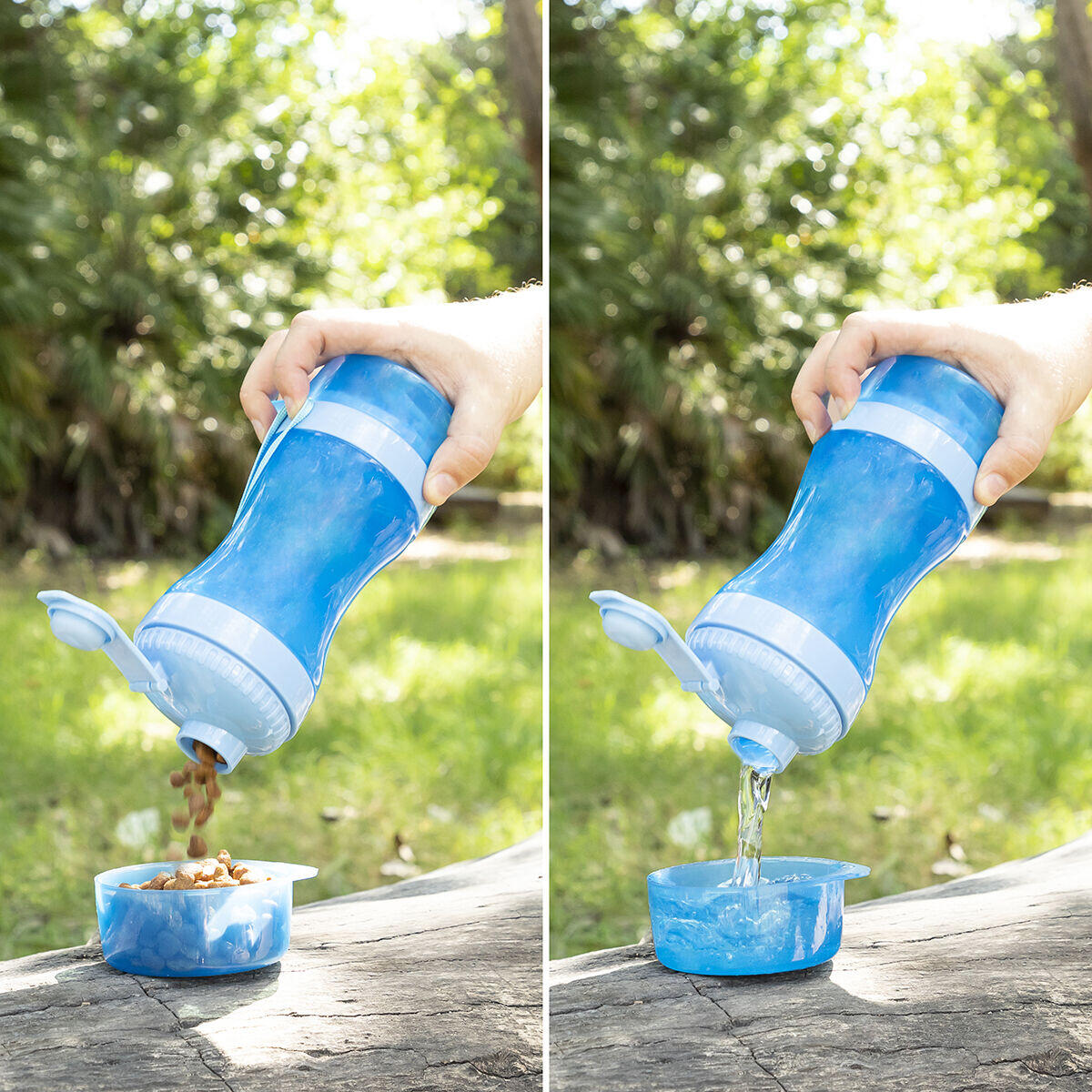 Botella con Depósito de Agua y Comida para Mascotas 2 en 1 Pettap