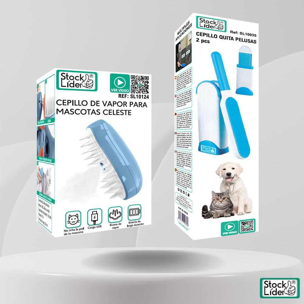 PACK CEPILLO MASCOTAS CELESTE Y CEPILLO QUITAPELUSAS✨